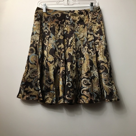 WORTHINGTON Petite Skirt Brown Floral Pleats 8P - Picture 1 of 4